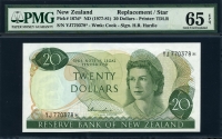 뉴질랜드 New Zealand 1977-1981 20 Dollars P167d 💎 보충권 스타노트 PMG 65 EPQ 완전미사용
