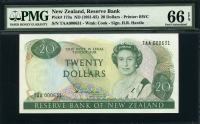 뉴질랜드 New Zealand 1981-1983 20 Dollars P173a ✨ 빠른번호 631 PMG 66 EPQ 완전미사용