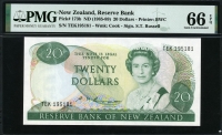 뉴질랜드 New Zealand 1985-1989 20 Dollars, P173b PMG 66 EPQ 완전미사용