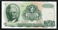 노르웨이 Norway 1983 50 Kroner P37d 준미사용 (3개핀홀)