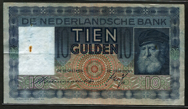 네덜란드 Netherlands 1935 10 Gulden, P49 미품