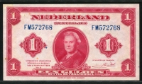 네덜란드 Netherlands 1943 1 Gulden P64 극미품 (2개핀홀)