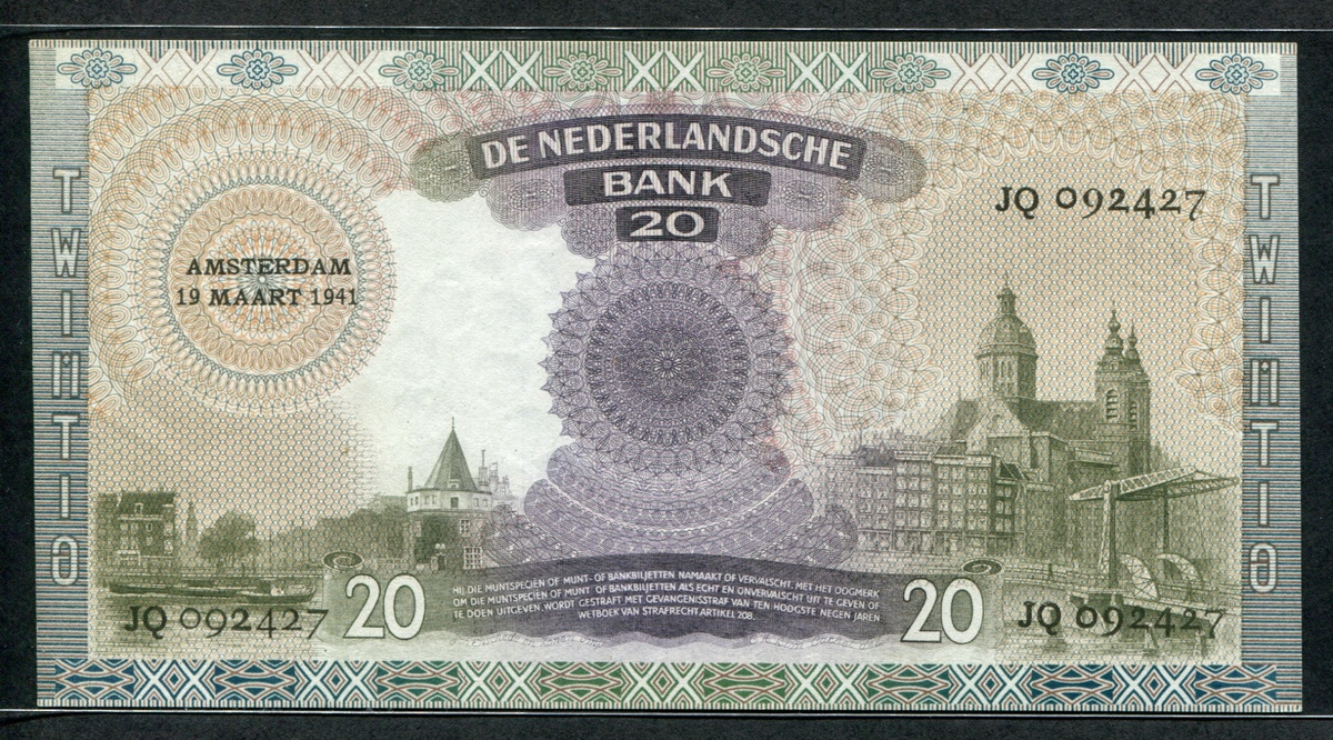 네덜란드 Netherlands 1941 20 Gulden P54 미사용