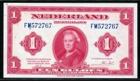 네덜란드 Netherlands 1943 1 Gulden, P64 준미사용 (2개 핀홀)