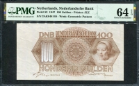 네덜란드 Netherlands 1947 100 Gulden P82 PMG 64 EPQ 미사용
