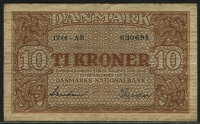 덴마크 Denmark 1944 10 Kroner P36 미품