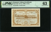 덴마크 Denmark 1890년대 Esbjerg Kreditbank 25 Ore S182 PMG 63 미사용
