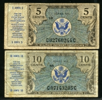 미국 1948 군표 Series 472  5, 10 Cents  2종 미품