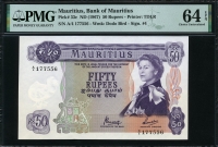 모리셔스 Mauritius 1967 50 Rupees P33c PMG 64 EPQ 미사용