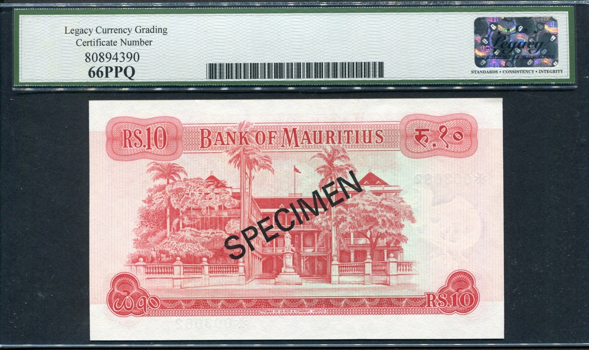 모리셔스 Mauritius 1967 Collector Specimen 10 Rupees P31cs Legacy 66 PPQ 완전미사용