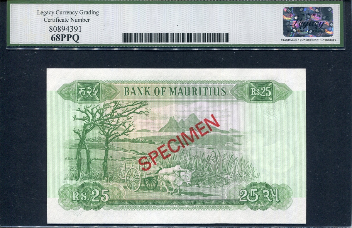 모리셔스 Mauritius 1967 Collector Specimen 25 Rupees,P32bs,Legacy 68 PPQ 퍼펙트 완전미사용