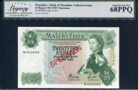 모리셔스 Mauritius 1967 Collector Specimen 25 Rupees,P32bs,Legacy 68 PPQ 퍼펙트 완전미사용