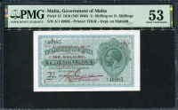 몰타 Malta 1940 ( 1918 ) 1 Shilling on 2 Shillings P15 PMG 53 준미사용