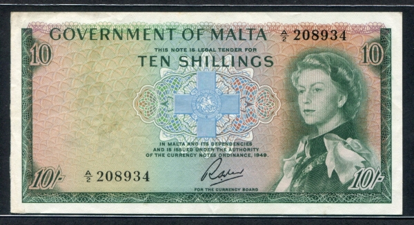 몰타 Malta 1949 ( 1963 ) 10 Shillings P25a 미품