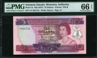 솔로몬 Solomon Islands 1977 10 Dollars P7a PMG 66 EPQ 완전미사용