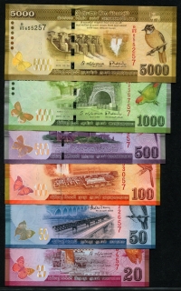 스리랑카 Sri Lanka 2015-2016 20~5000 Rupees, P123-128  6종 세트 미사용