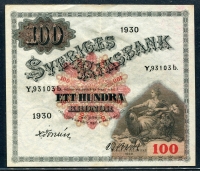 스웨덴 Sweden 1930 100 Kronor P36m 미품