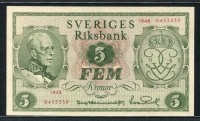 스웨덴 Sweden 1948 5 Kronor P41 미사용