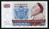 스웨덴 Sweden 1971 100 Kronor P54r2 스타노트 보충권 미사용