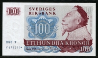 스웨덴 Sweden 1976 100 Kronor 스타노트 보충권 P54r4 미사용