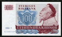 스웨덴 Sweden 1980 100 Kronor 스타노트 보충권 P54r4 미사용