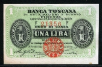이탈리아 Italy 1870 Banca Toscana 1 Lire P-N.L 준미사용~미사용 ( 얼룩 )