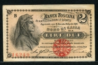 이탈리아 Italy 1870 Banca Toscana 2 Lire 85x50 mm 준미사용~미사용