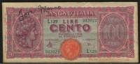 이탈리아 Italy 1944 100 Lire P75 미품 (앞면 영어싸인)
