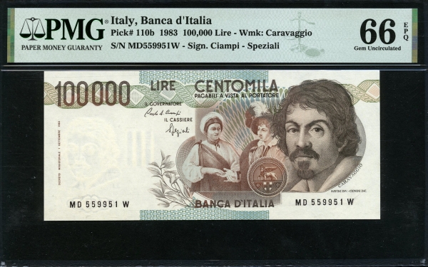이탈리아 Italy 1983 100,000Lire P110b PMG 66 EPQ 완전미사용