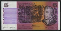 호주 Australia 1985 5 Dollars P44e Signature R. A. Johnston and B. W. Fraser, 미사용