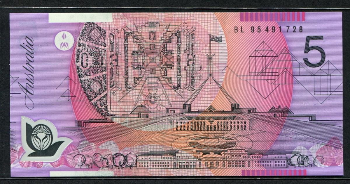 호주 Australia 1995 5 Dollars P51a signature B. W.Fraser and E. A. Evans 미사용