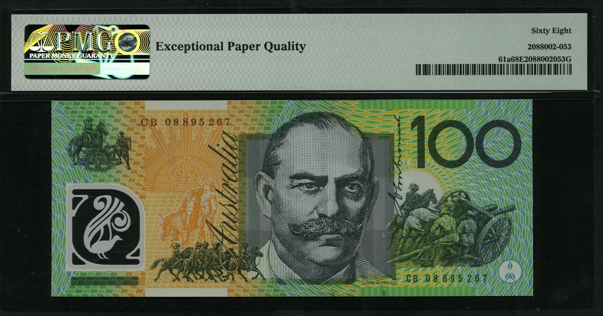 호주 Australia 2008 100 Dollars P61a PMG 68 EPQ 퍼펙트 완전미사용 고등급