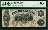 미국 1850년대 뉴저지주 뉴턴 Sussex Bank 1달러 PMG 65 EPQ 완전미사용