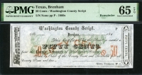 미국 1860년대 텍사스주 브렌햄시 50 Cents Washington County Script PMG 65 EPQ 완전미사용