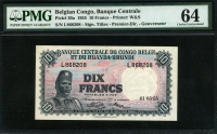 벨기에령 콩고 Belgian Congo 1955, 10 Francs, P30a, PMG 64 미사용