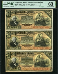 아르헨티나 Argentina 1889 5 Pesos S742r1 3장 연결권 PMG 63 미사용