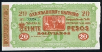 아르헨티나 Argentina1867 20 Pesos Bolivianos S1778 준미사용+ 대형지폐