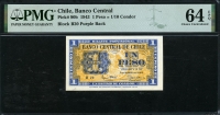 칠레 Chile 1943 1 Pesos (1/10 Condor) P90b PMG 64 EPQ 미사용