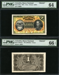 콜롬비아 Colombia 1893, 1 Peso, 프루프 Proof, P224p, PMG 64 / 66 EPQ 미사용