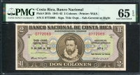 코스타리카 Costa Rica 1941-1942, 2 Colones, P201b, PMG 65 EPQ 완전미사용