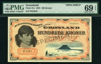 그린란드 Greenland 1953 100 Kroner P21s Specimen PMG 69 EPQ 완전미사용 고등급