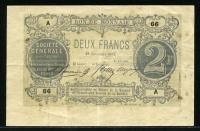 프랑스 France 1871 2 Franc Societe Generale(SocGen) Bon de Monnaie Series A 미품