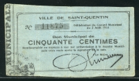 프랑스 France 1914 Ville De Saint-Quentin 50 Centimes 미품