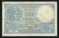 프랑스 France 1939-1942 ( 1939 ), 10 Francs, P84, 보품