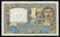 프랑스 France 1939-1942(1941), 20 Francs, P92b, 미품+