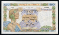 프랑스 France 1941-1943(1942), 500 Francs, P95b, 미사용-
