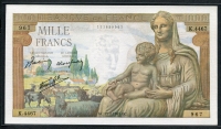 프랑스 France 1942-1944(1943),1000 Francs, P102, 미사용(-)