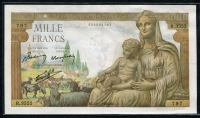 프랑스 France 1942-1944(1943),1000 Francs, P102, 극미품