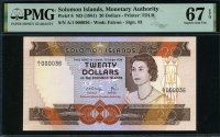 솔로몬 Solomon Islands 귀한💎1981년 20 Dollars P8 🎀 초판 빠른번호 36번 Sign 3 PMG 67 EPQ 완전미사용