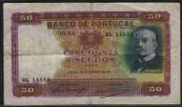 포르투갈 Portugal 1941-1949 (1941) 50 Escudos, P154, 미품